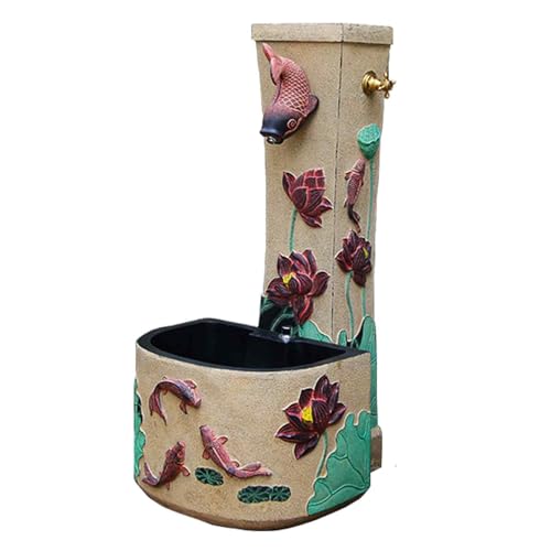 Garden Water Column with Mop Pool, Freestanding Column with Garden Spigot, Hydrant Water Feature Fountain, Outdoor Water Fountain for Patio, Backyard