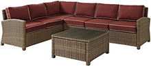 Crosley Furniture Bradenton 5-Piece Outdoor Sectional Sofa Set Brown with Sangria Cushions