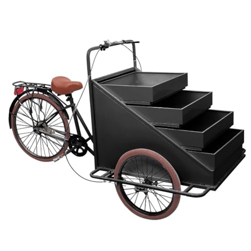 TT-YEL 4-Layer Large Capacity Tricycle Flower Display Cart, Mobile Food Coffee Cart, Commercial Flower Trailer, Retractable Rack, Large Front Loading Scooter,Black