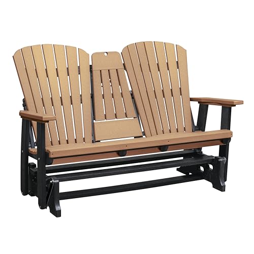 American Furniture Classics Model 524CBK Two Seat Fan Back Glider with Drop Down Table/Cup Holder in Cedar with Black Base, Made in The USA