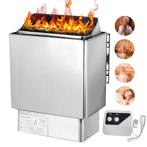 Electirc Sauna Heaters, 3KW-9KW Stainless Steel Electric Sauna Heating Stove with External Controller,Timer: 0-180 Min,Temperature: 0-110℃,for Home (6kw)