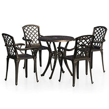 KUPTYERFG 5 Piece Cast Aluminum Patio Bistro Set, Bronze Outdoor Dining Table and 4 Chairs Furniture Set with Umbrella Hole for Backyard, Garden, Deck and Balcony