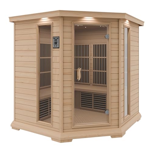 SaunaSpa 1–5 Person Low-EMF FAR-Infrared Hemlock Wood and Tempered Glass Indoor Sauna with LED Touch Controls, Color Therapy Light, Bluetooth Audio, and Oxygen Ionizer