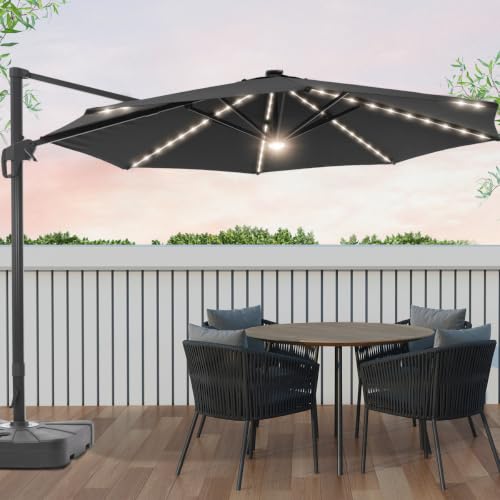 OROTLECT 11' Lighted Cantilever Umbrella with Base