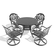 Hassyee All-Weather Bistro Set with Round Table for Balcony, Patio Furniture Set with Two Swivel Chairs and Water Resistant Cushions for Dining Room, Lawn, Poolside, Garden (Black 7)