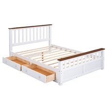 FAVSH Queen Size Wood Platform Bed with Drawers White/Walnut