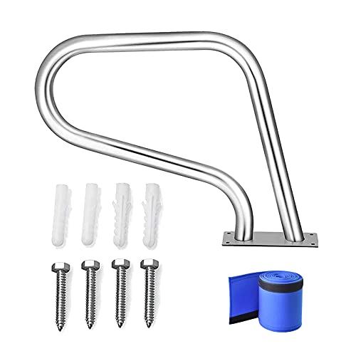 Swimming Pool Safety Hand Rail Pool Handrail 3-Bend Swimming Pool Safety Handrails, 304 Stainless Steel Pool Railing, with Quick Mount Base and Blue Swimming Pool Hand Rail Cover