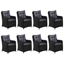 Heofavd Outdoor Dining Set Black Powder-Coated Steel Acacia Wood Table 78.7"x39.4" Large 9-Seat Rectangular Patio Furniture Set for Garden Backyard and Terrace