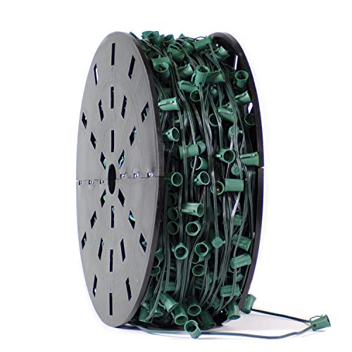 Holiday Lighting Outlet C9 Christmas Stringer Bulk, 15" Spacing, Candelabra Base (E17), SPT-2 10 Amp wiring, 1000' Reel (Green, 15" Spacing)