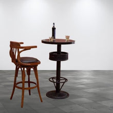 Retro Industrial 3-Piece Bar Table and Stools Set, Round Pub Table with Storage Basket + 2 Swivel Wood Bar Stools, Vintage Bistro Table Set for Home Bar, Kitchen, Patio, Cafe(One table two chairs)