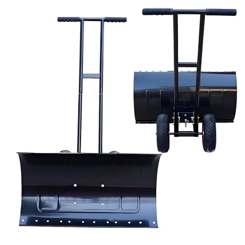 Metal Snow Shovel with Wheels-29 Wide Blade & 10" Tires Snow plow, All-Terrain Wheels Snow Pusher Wide Blade, Multi-Season Multifunctional, for Clear Snow, Sand and Cereals