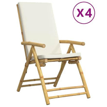 4 Pack Folding Bamboo Patio Reclining Chairs with Cream White Cushions