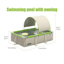 Rectangular Above Ground Pool with Canopy, Metal Frame Swimming Pool