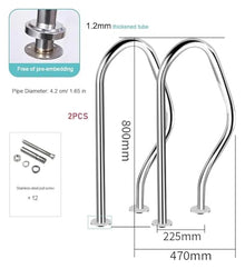 Pool Handrail Pool Stair Rail Pool Railings Pool Safety Hand Rail, Pool Railing, 304 Stainless Steel Kit, Silver, Rustproof Pool Handrail(2 - pcs)