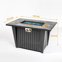 42" Propane Gas Fire Pit Table 50000 BTU Rectangular Outdoor Fire Pit with Marble Tile Tabletop Glass Wind Guard, Steel Patio Fire Table & Lid, Blue Glass Beads & Rain Cover for Backyard Garden, Gray