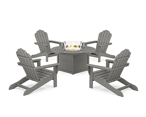 Trex Outdoor Furniture 5-Piece Monterey Bay Oversized Adirondack Conversation Set with Fire Pit Table in Stepping Stone