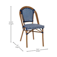 EMMA + OLIVER Soie Bistro Set Navy & White Rattan with Natural Frame