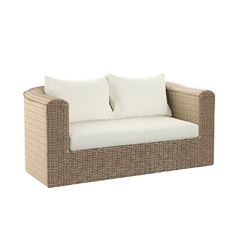 TK Classics LS2021-W46-J1 Loveseat Almond Wicker with White Cushion