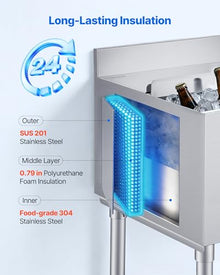 VEVOR Commercial Ice Bin, 49.4 Qt Max Capacity, 18 x 19 x 33 Inch Stainless Steel Ice Chest with Sliding Lid and Bottle Holders, Cooler Cart Cocktail Unit for Bar Restaurant Pub, NSF Certified