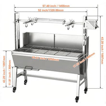 Rotisserie Grill Charcoal Spit Roaster, 51 Inch Stainless Steel BBQ Grill with Electric Motor and Lockable Casters, Heavy Duty Spit Rod for Whole Pig, Lamb, Turkey and Chicken, Outdoor Barbecue