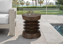 Seeheool Modern Round Outdoor Side Table with Magnesium Oxide for Patio Backyard Garden Pool Porch Lawn 22.25" x 22.25" x 24.75" Walnut
