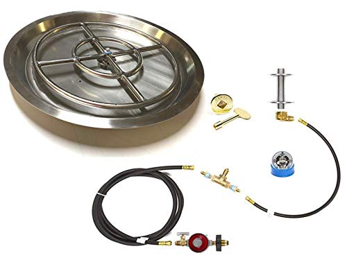 EasyFirePits Deluxe Propane Gas Fire Pit Ring Burner Pan & Full Combo Connection Kit (22.00, 22.0, 18" Ring Round Pan)