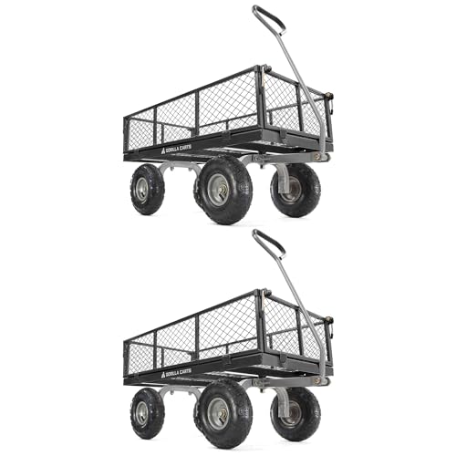 Gorilla Carts 2-Pack Steel Utility Cart, 4 Cu Ft Bed, 800 lb Load Capacity, Black – Heavy-Duty Outdoor Hauling Wagon with Removable Side Panels for Yard, Lawn, Garden or Landscaping
