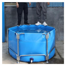 Aquarium Pool Pond with Stand, Pool Above Ground Circular Canvas Fish Pond Upgrade Large Water Tank with Drain Valve for Garden Farmed Koi,Children's Play Pool (Color : Blue, Size : 1.2x0.6m)