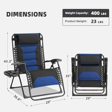 Foristrail Zero Gravity Chair Set of 4 Oversized Folding Recliner, Padded Anti Gravity Lounge Chair with Adjustable Pillow & Cup Holder for Outdoor Camping, Patio, Poolside, Lawn (Black & Blue)