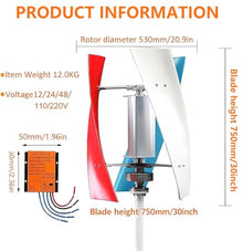 Hrxllb 20000W Wind Turbine Generator Kit 12V 24V 48V 220V Vertical Axis Wind Turbine Generator Ki with 3 Blade/Controller for Solar Wind Power(24V)