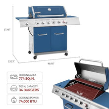 Royal Gourmet GA6402B 6-Burner Propane Gas Grill with Side Burner, Blue
