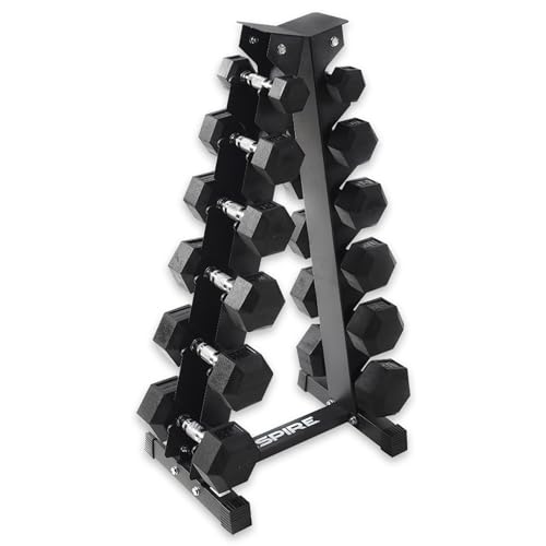 Inspire Fitness 210 lb Rubber Dumbbell Set with Rack Black