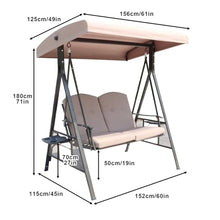2-Seat Outdoor Patio Swing Chair, Patio Porch Swing with Adjustable Canopy, Adjustable Backrest, Heavy-Duty Metal Frame & Soft Cushion, for Backyard, Garden(Beige)