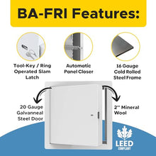Best 22" x 30" Insulated Fire Rated Metal Access Panel - Insulated Wall Access Door with Flange, 3-Hour Rated, 20-Gauge Galvanneal Steel, LEED Compliant, BA-FRI