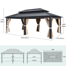 YITAHOME 12X20FT Gazebo Hard Top Patios Double Roof Aluminum Frame