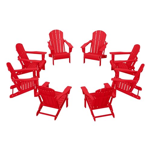 WestinTrends Malibu Malibu Outdoor Folding Poly Adirondack Chair (Set of 8), Red