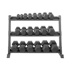 Lifeline Hex Rubber Dumbbell Set with Weight Rack Black