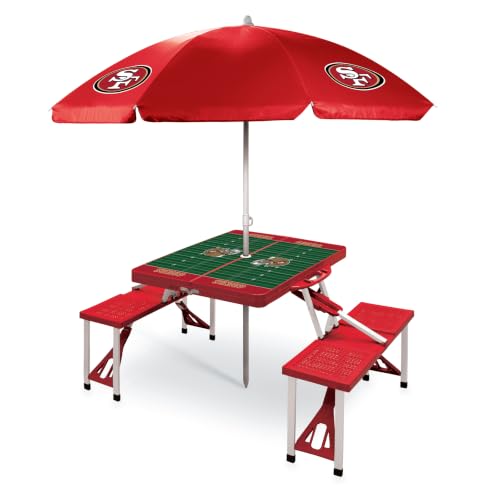 Picnic TIME NFL San Francisco 49ers Picnic Table Portable Folding Table with Seats and Umbrella