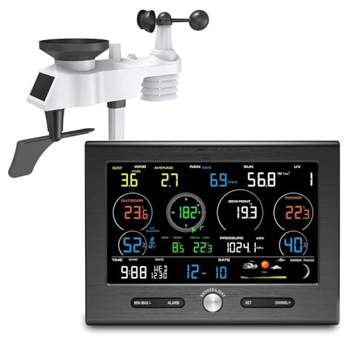 RKUVPAE Wireless Weather Station with Outdoor Sensor, 7-in-1 Weather Station with Weather Forecast, for Outdoor Humidity, Temp, Air Pressure