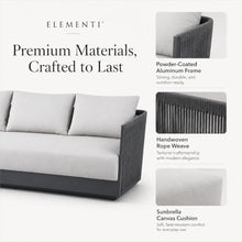 Outdoor Couch Elementi Capri Patio Sofa, 3 Seat Outdoor Furniture Sofa with Aluminum Rope Frame and Sunbrella Canvas Granite 5402 Cushions, Dark Gray, 88 x 29.9 x 25.6 in