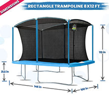 Moxie Girlz Rectangle Trampoline 8x12 FT with Safety Net Cyan Blue