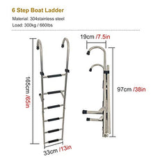 SAeWare 5-Step Foldable Swimming Pool Ladder, Pontoon with Wide Rung, Stainless Steel Drop Boarding Ladders, for Marine Yacht Boat Ship