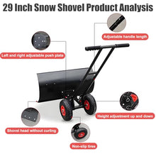 Metal Snow Shovel with Wheels-29 Wide Blade & 10" Tires Snow plow, All-Terrain Wheels Snow Pusher Wide Blade, Multi-Season Multifunctional, for Clear Snow, Sand and Cereals