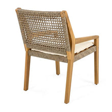Merax MP2 6-Pack Outdoor Dining Chairs, Acacia Wood & Wicker with Cream Cushion, Teak Finish Brown Patio Dining Chairs for Large Gatherings