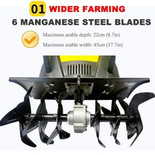 MZGYYD Cordless Cultivator Rotavator,2400W Electric Garden Tiller with 6 Blades, Folding Rotary Motor Hoe for Lawn Patch Soil, Tillage Depth 22cm & Width 45cm