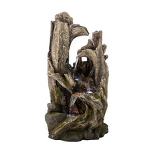Alpine Corporation 40" Tall 4-Tier Rainforest Tree Trunk Waterfall Fountain with LED Lights, Outdoor Garden, Patio, Yard, and Porch Water Feature Decor