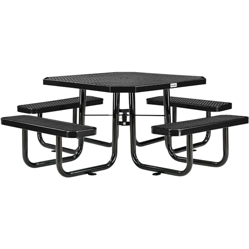 Global Industrial 46" Octagonal Picnic Table, Expanded Metal, Black