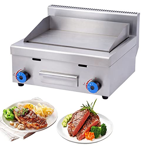 Double Gas Griddle Grill Smooth LPG Commercial Stainless Steel Heavy Duty Restaurant Outdoor Griddle Gas Baking Plate Burger Grill Large Non-Stick Burners Flat Hot Plate for Home and Commercial,718