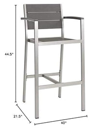 Modway Shore Aluminum Outdoor Patio Two Bar Stools in Silver Gray