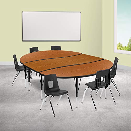 Flash Furniture Emmy 86" Oval Wave Laminate Activity Table Set with 14" Stack Chairs Oak